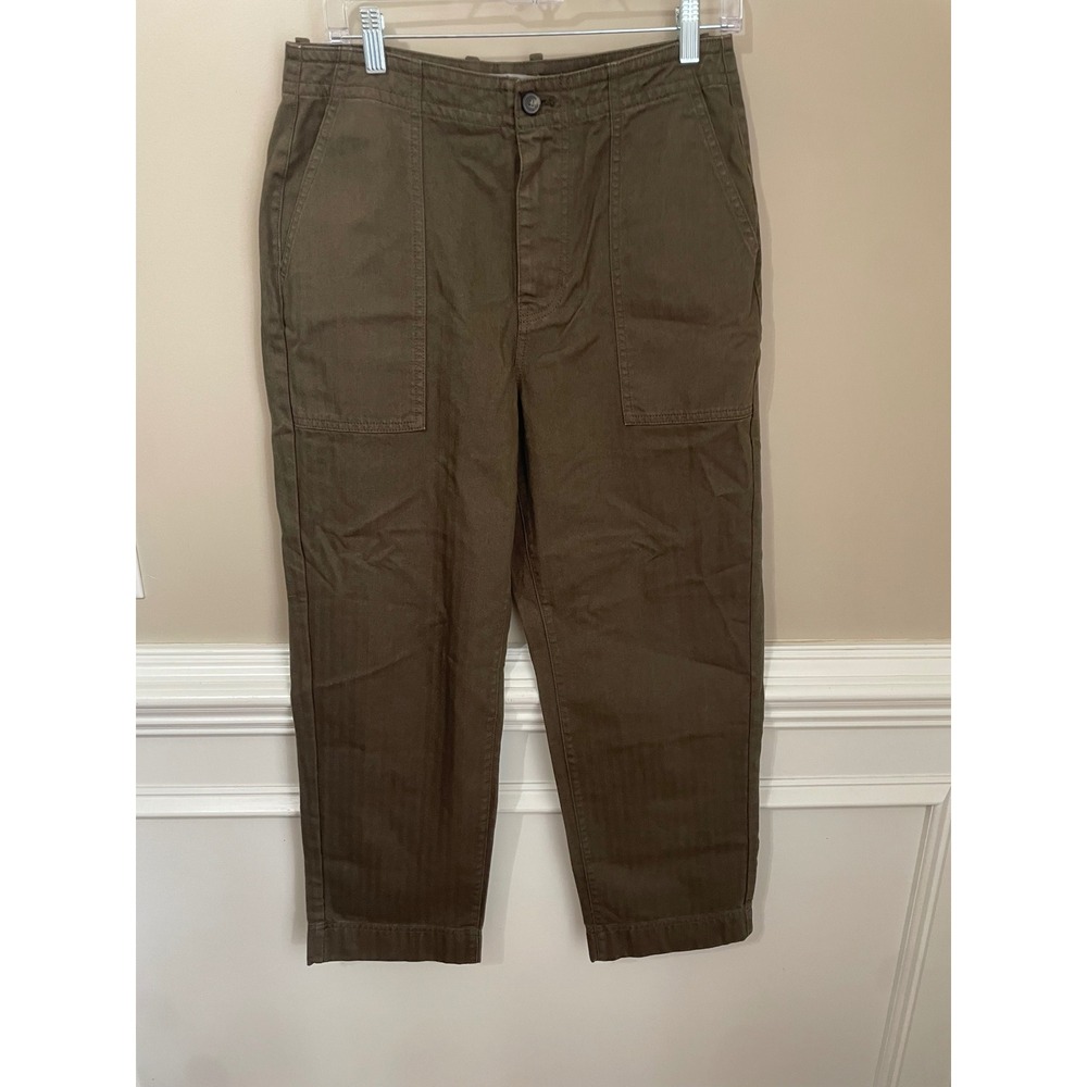 Everlane Organic Cotton Fatigue Pants Herringbone Utility Olive Green Size 8 - Picture 4 of 15